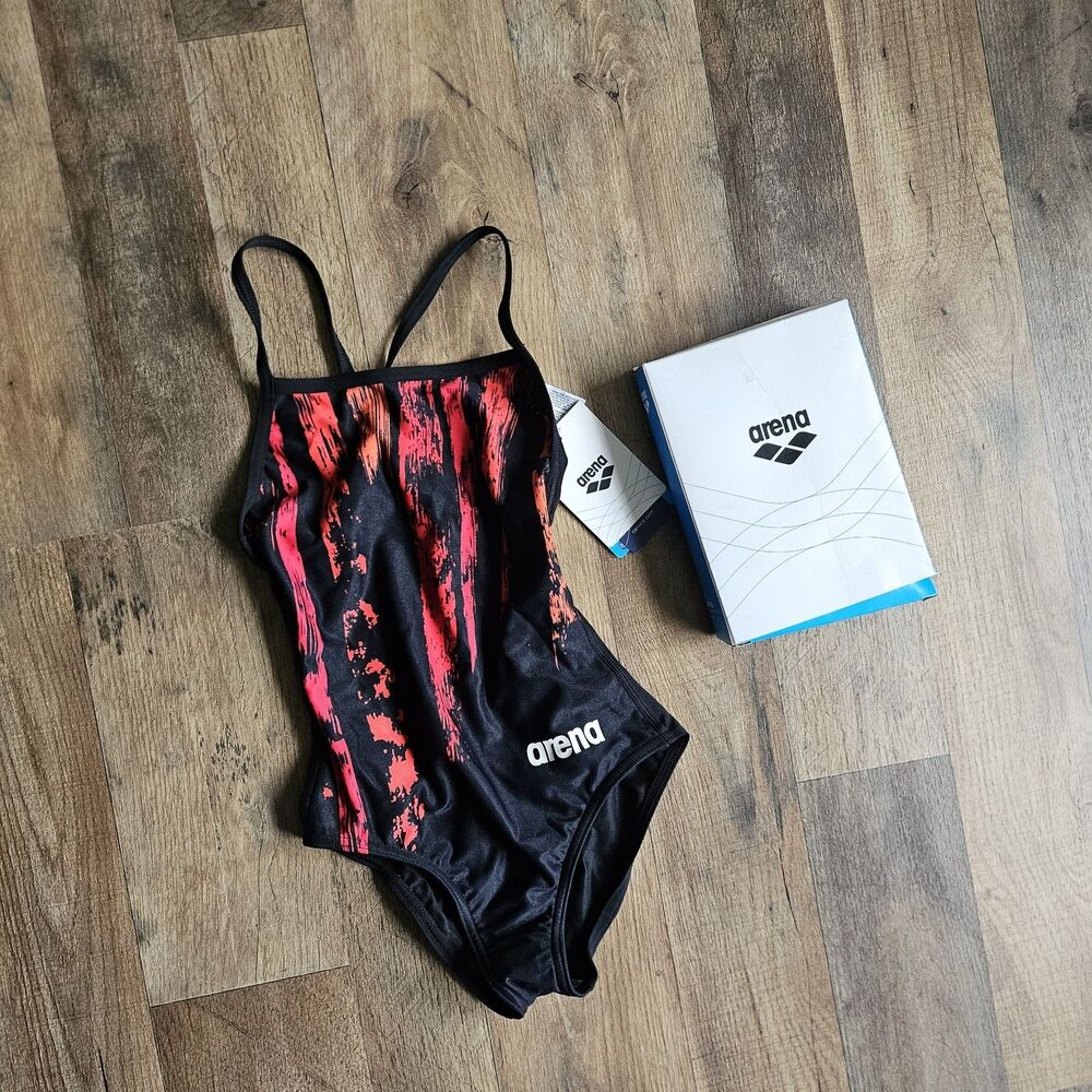 NWT Arena Team Painted Stripes Drop Back One Piece Swimsuit Size 22 Competitive